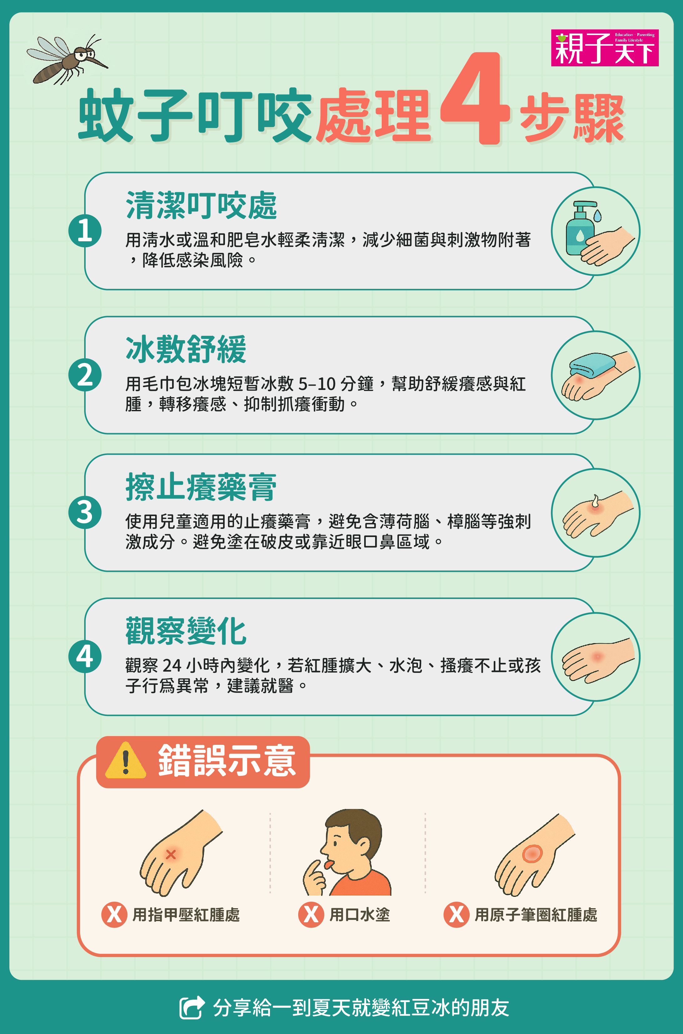 蚊子叮咬處理 4 步驟