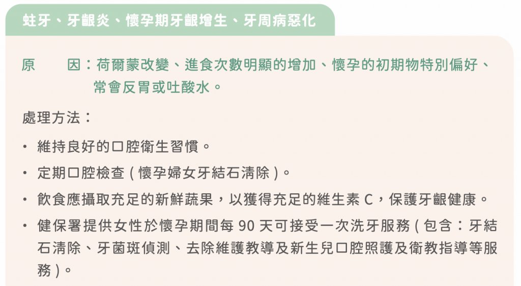 懷孕初期症狀-孕期刷牙想嘔吐因而減少刷牙頻率，易患牙齦炎、牙周病，若不處理可能影響胎兒發育。
