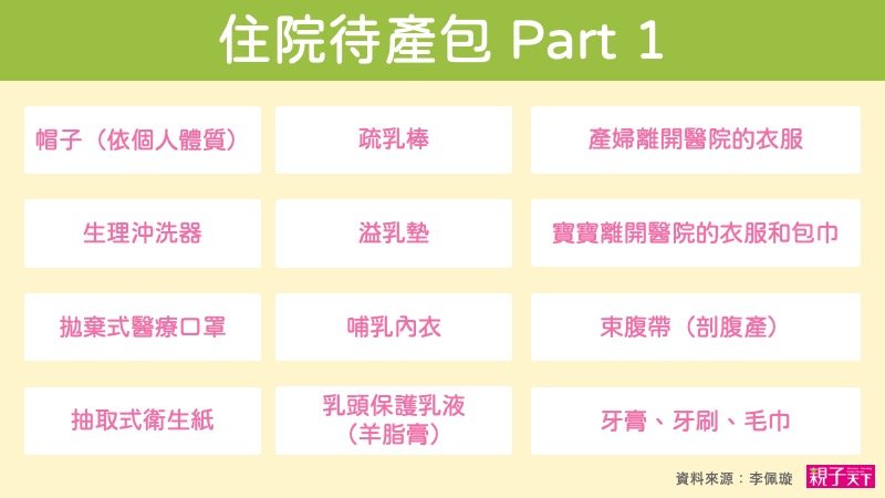 待產包要準備什麼?待產包清單:自然產、剖腹產、月子中心都適用_住院待產包建議清單1