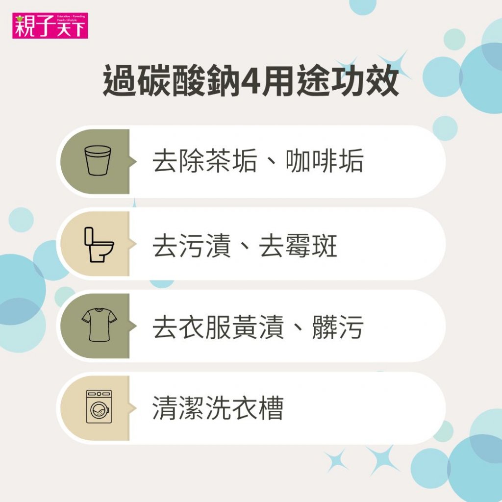 過碳酸鈉4用途功效,製圖:親子天下。
